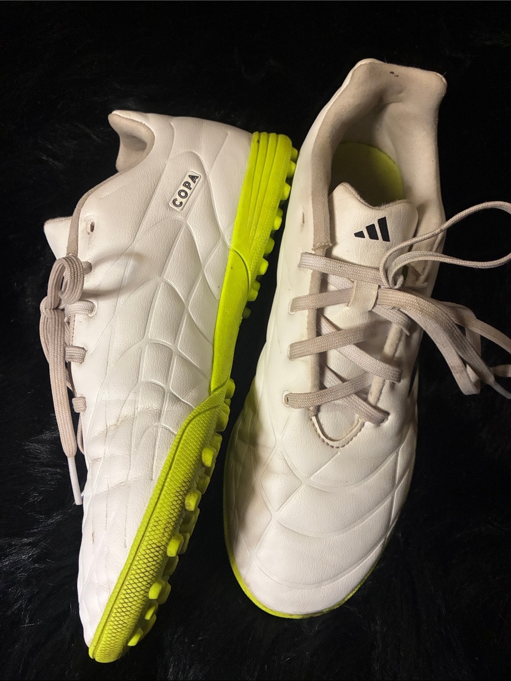 adidas White Indoor Soccer Shoes‎ with Neon Yellow Outsole
